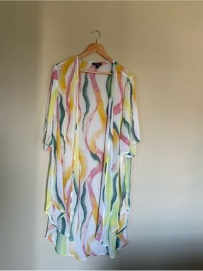 Torrid Size 2 Watercolor Open Front Kimono Cardigan Sheer Lightweight EUC
